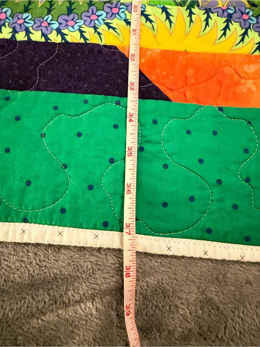 Handmade Bright Patchwork lap Quilt, wall hanging or bed accent. 29 x 37 inches.